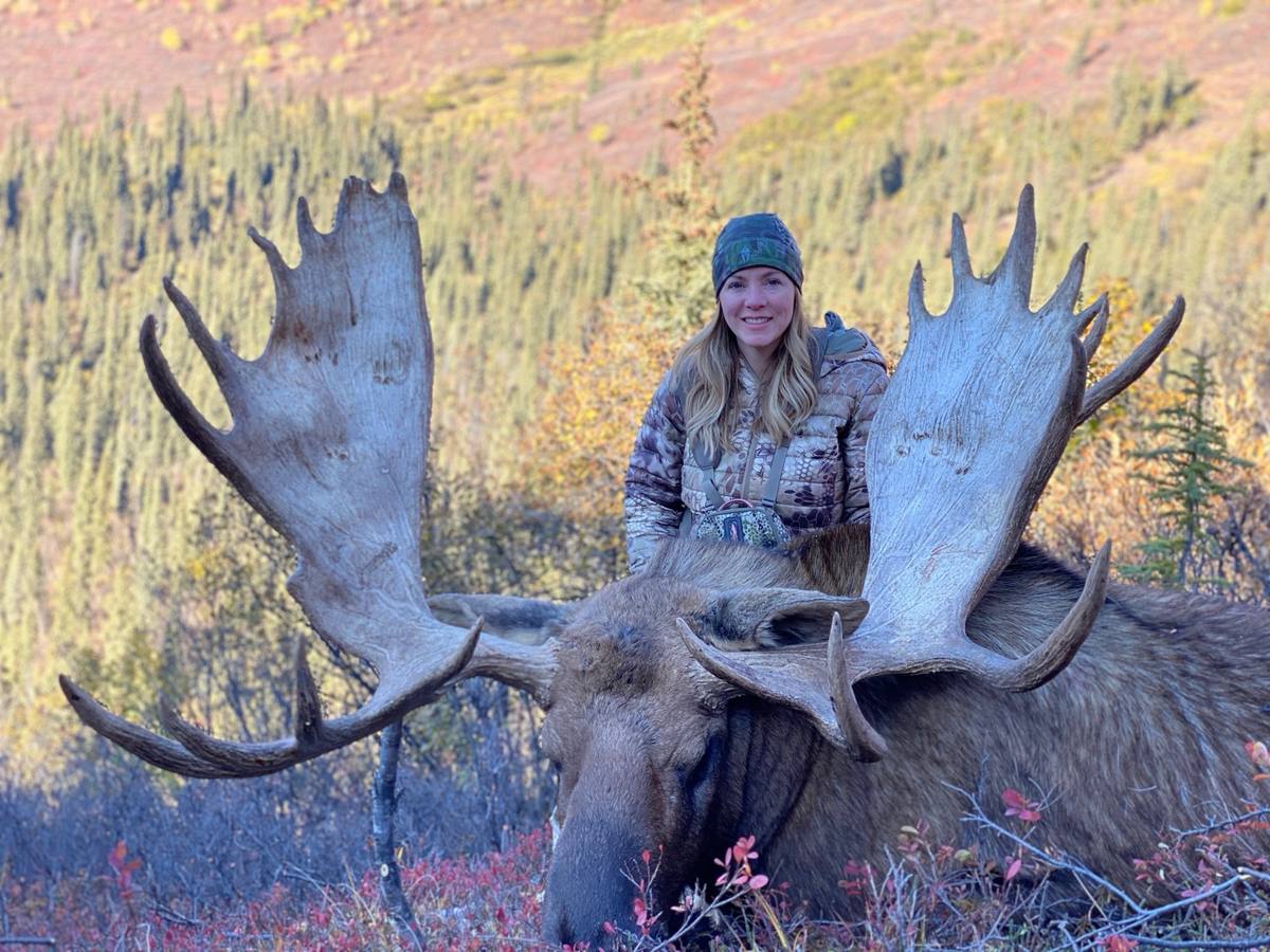 Kendra Brimhall with a northern moose