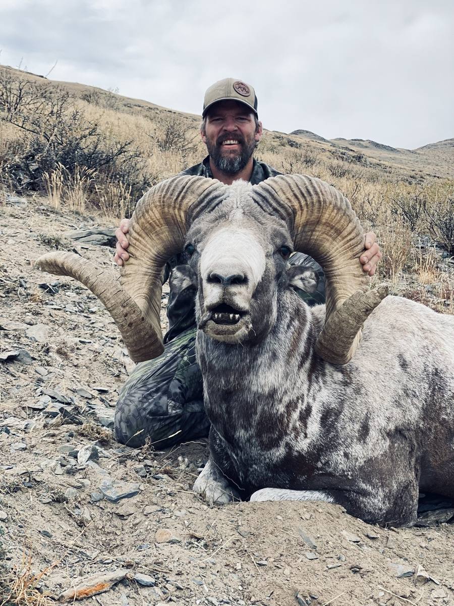 Broc Brimhall with a High Altai sheep taken in Mongolia